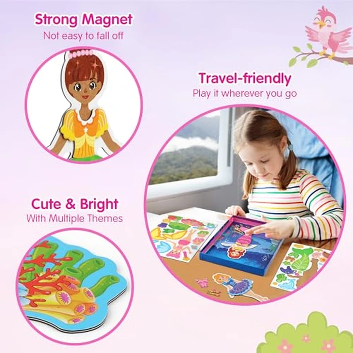 Mocoosy Magnetic Dress Up Dolls for Girls, Princess Mermaid Fairy Ballerina Magnet Doll Playset, Travel Game Airplane Car Road Trip Activity Essential Toy Birthday Gift for Toddler Girl Age 3 4 5 6 7 by Mocoosy - Image 5