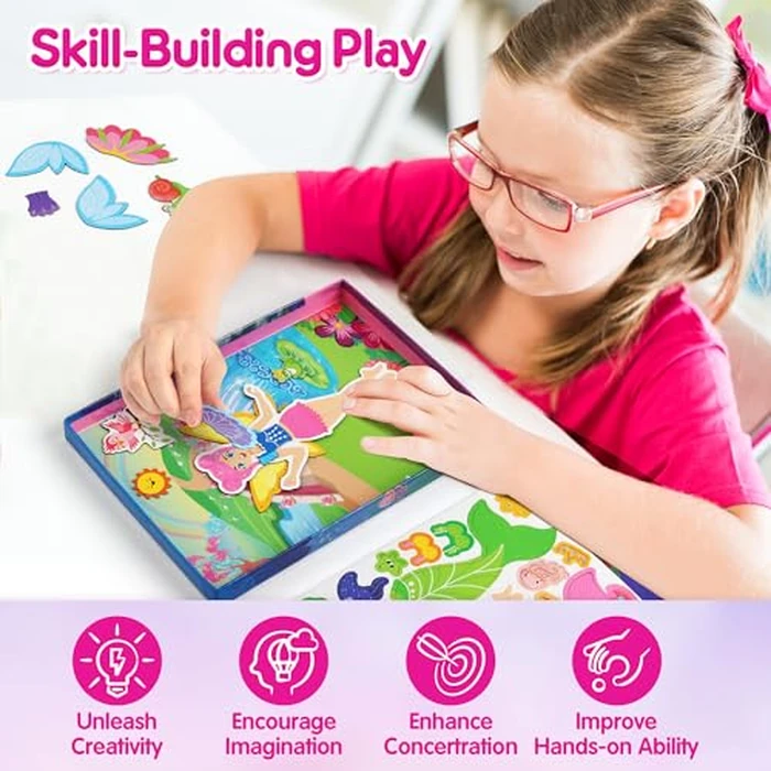 Mocoosy Magnetic Dress Up Dolls for Girls, Princess Mermaid Fairy Ballerina Magnet Doll Playset, Travel Game Airplane Car Road Trip Activity Essential Toy Birthday Gift for Toddler Girl Age 3 4 5 6 7 by Mocoosy - Image 6