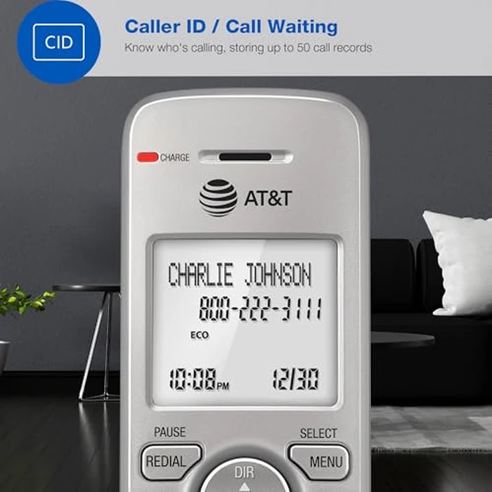 AT&T 1-Handset DECT 6.0 Cordless Home Phone with LCD Display, Lighted Keypad, Caller ID/Call Waiting, Simulated Full-Duplex Handset Speakerphone, Eco Mode, Voicemail Key, Quiet Mode, Intercom, EL51103 by AT&T - Image 5