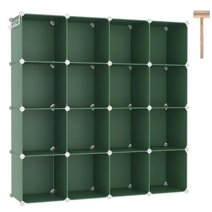 C&AHOME Cube Storage Organizer, 16-Cube Shelves Units, Plastic Storage Cubes, DIY Closet Organizer, Modular Closet Storage Shelves Ideal for Home, Bedroom, 48.4" L x 12.4" W x 48.4" H Green UPCS16GN by C&AHOME - Image 1