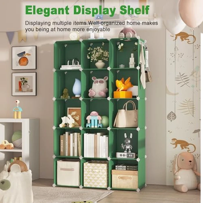 C&AHOME Cube Storage Organizer, 16-Cube Shelves Units, Plastic Storage Cubes, DIY Closet Organizer, Modular Closet Storage Shelves Ideal for Home, Bedroom, 48.4" L x 12.4" W x 48.4" H Green UPCS16GN by C&AHOME - Image 4