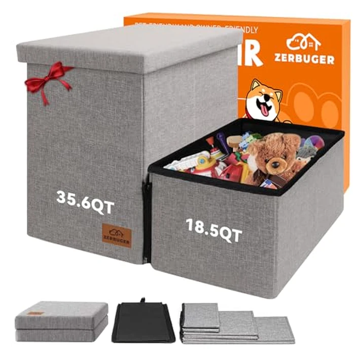 Dog Stairs with Storage 12" H, 2-Step Wider Dog Steps for Dogs Cats, Folding Sturdy Pet Stairs Climbing Sofa Couch, Ramp for Car Hold Up to 150 lbs (Gray, No Condo) by Zerbuger - Used - Like New condition - US$22.22