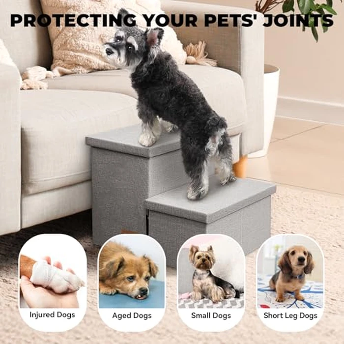 Dog Stairs with Storage 12" H, 2-Step Wider Dog Steps for Dogs Cats, Folding Sturdy Pet Stairs Climbing Sofa Couch, Ramp for Car Hold Up to 150 lbs (Gray, No Condo) by Zerbuger - Image 4