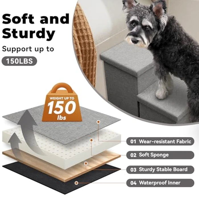 Dog Stairs with Storage 12" H, 2-Step Wider Dog Steps for Dogs Cats, Folding Sturdy Pet Stairs Climbing Sofa Couch, Ramp for Car Hold Up to 150 lbs (Gray, No Condo) by Zerbuger - Image 5