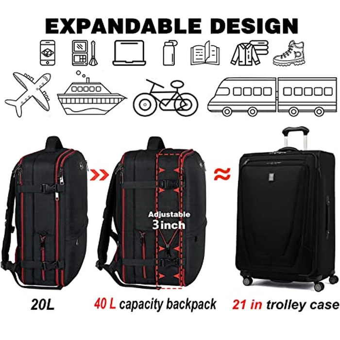 Mogplof Carry on Backpack, Airline Flight Approved Travel Backpack for Men, WOmen 40L Extra Large Expandable Water Resistant Backpack Lightweight Daypack Perfect Fit for 17 17.3 Inch Laptop, Black by Mogplof - Image 2