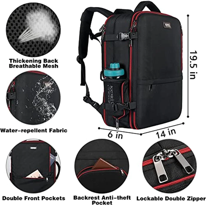 Mogplof Carry on Backpack, Airline Flight Approved Travel Backpack for Men, WOmen 40L Extra Large Expandable Water Resistant Backpack Lightweight Daypack Perfect Fit for 17 17.3 Inch Laptop, Black by Mogplof - Image 5