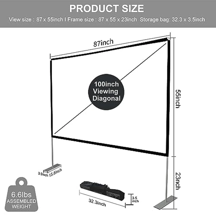 Projector Screen with Stand 100 inch Portable Projection Screen 16:9 4K HD Rear Front Projections Movies Screen with Carry Bag for Indoor Outdoor Home Theater Backyard Cinema Travel by SKERELL - Image 2