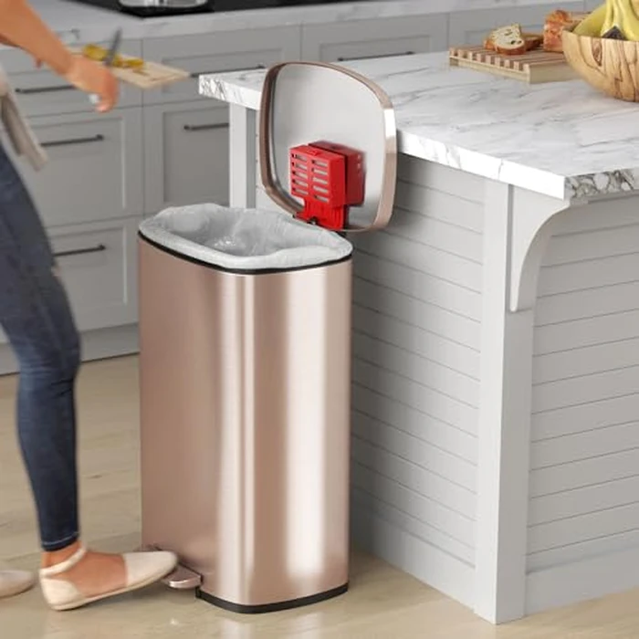 iTouchless SoftStep 50 Litre / 13 Gallon Kitchen Step Garbage Can with Odor Filter System, Pedal Stainless Steel Garbage Bin for Home, Office, Business, Silent & Gentle Lid Open and Close, Rose Gold by iTouchless - Image 2