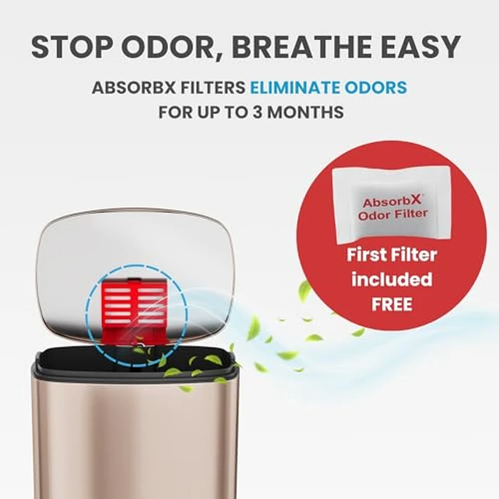 iTouchless SoftStep 50 Litre / 13 Gallon Kitchen Step Garbage Can with Odor Filter System, Pedal Stainless Steel Garbage Bin for Home, Office, Business, Silent & Gentle Lid Open and Close, Rose Gold by iTouchless - Image 5