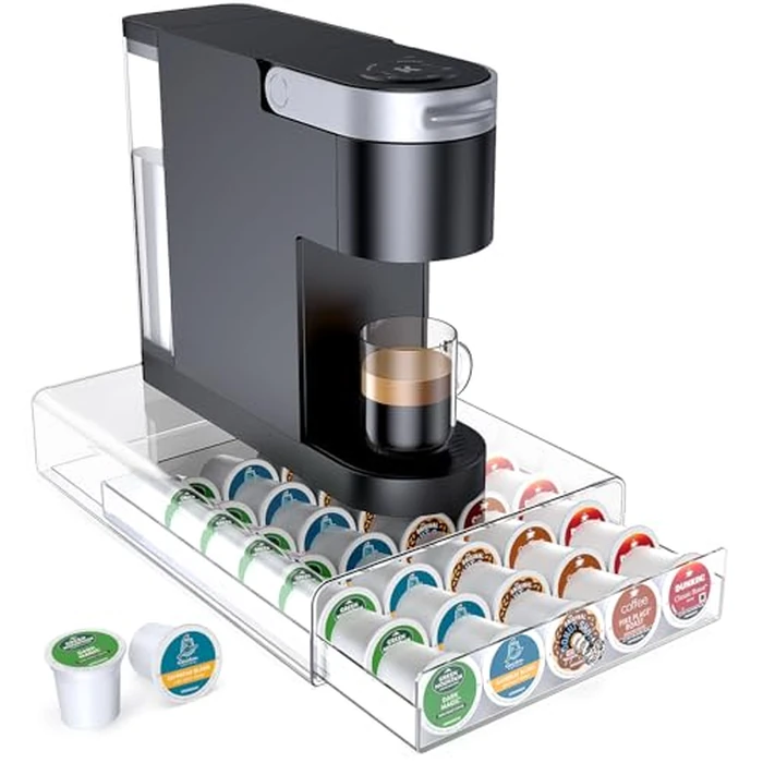 Crystal Clear Acrylic K Cup Organizer Coffee Pod Storage Box, 35 Pods Coffee Pods and Tea Organizer Holder, K Pod Drawer Coffee Maker Stand, Organizador De Cafe, Kcup Drawer Organizer Under Brewer by iMMDOKIN - Used - Very Good condition