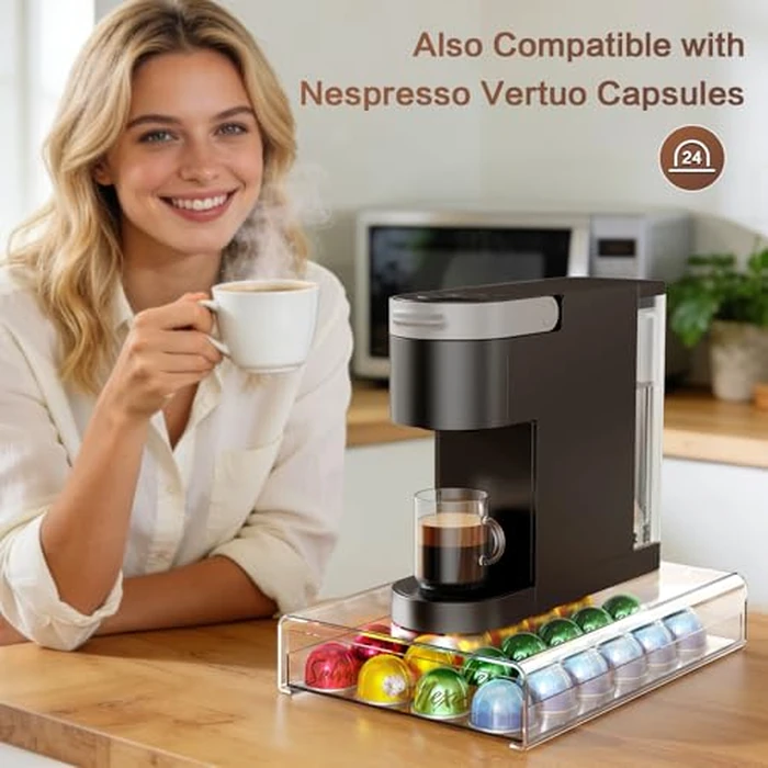 Crystal Clear Acrylic K Cup Organizer Coffee Pod Storage Box, 35 Pods Coffee Pods and Tea Organizer Holder, K Pod Drawer Coffee Maker Stand, Organizador De Cafe, Kcup Drawer Organizer Under Brewer by iMMDOKIN - Image 5