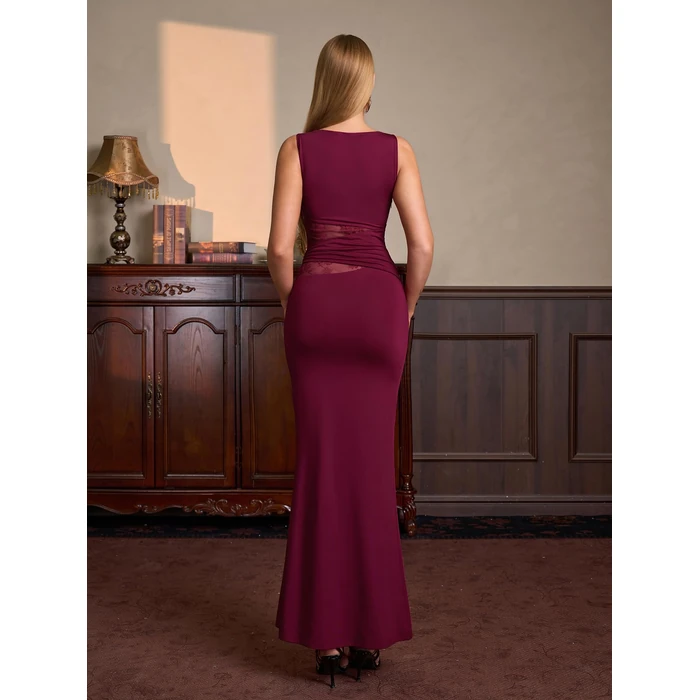 EYNMIN Lace Long Formal Wedding Guest Dress Bodycon Maxi Elegant Cocktail Party Graduation Prom Dresses for Women 2026 Wine L by EYNMIN - Image 3