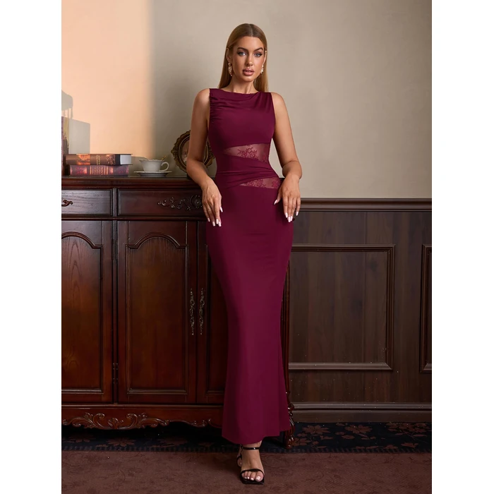 EYNMIN Lace Long Formal Wedding Guest Dress Bodycon Maxi Elegant Cocktail Party Graduation Prom Dresses for Women 2026 Wine L by EYNMIN - Image 4