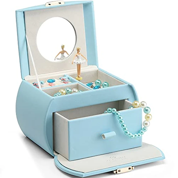Vlando Kids Musical Jewelry Box for Girls with Drawer, Music Box with Ballerina and Stickers for Birthday Bedroom Decor, Gifts for Girls Kids Christmas Thanksgiving Gifts 2023 - Blue by VLANDO - Used - Very Good condition