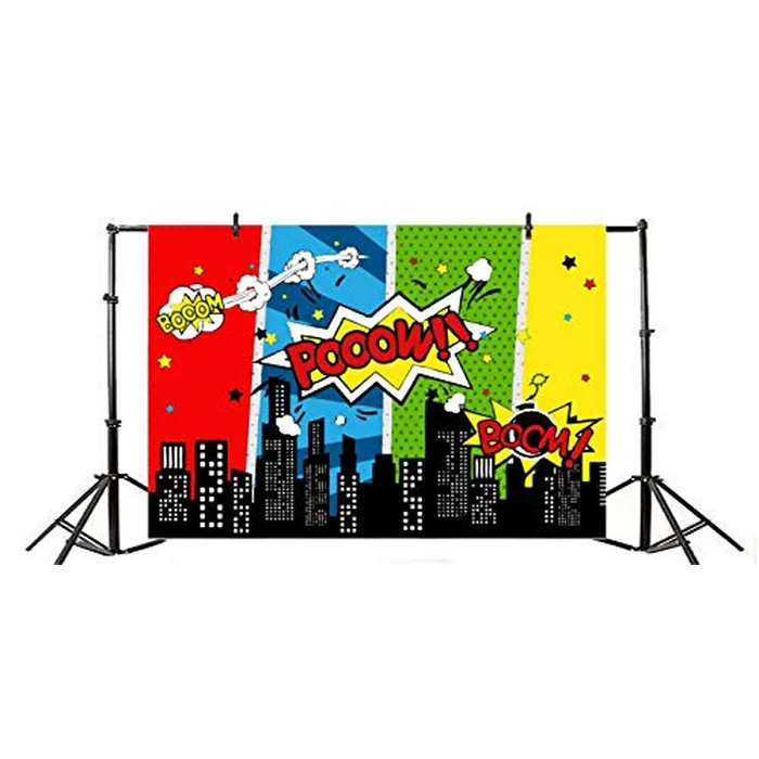 Yeele 9x6ft Cartoon Comic City Super Hero Photography Backdrop Vinyl Humor Abstract Superhero Baby Shower Photo Background For Girl Kid Birthday Party Photo Video Shoot Studio Prop Wallpaper by Yeele - Image 4