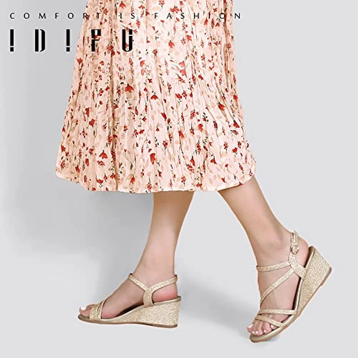 IDIFU Women's Wedge Heel Sandal Dress Low Strappy 2 Inch Open Toe Wedding Bridal Shoes for Woman Ladies Evening Formal(Gold Glitter, 8 M US) by IDIFU - Image 6