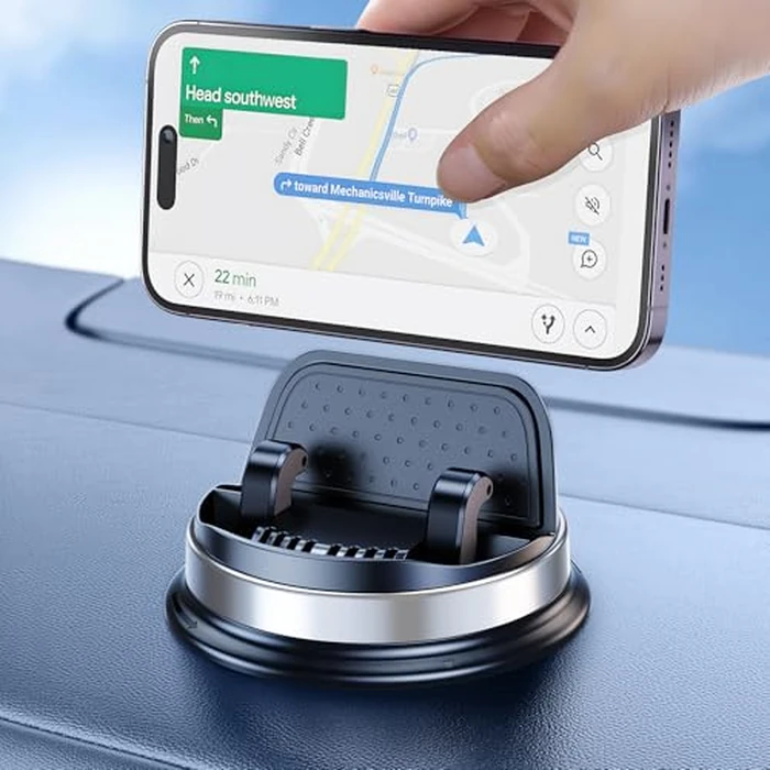 OATSBASF Dashboard Cell Phone Holder, Car Phone Mount 360 degrees Rotatable Car with Non-Slip Silicone, Compatible with iPhone,Samsung,Android Smartphones, Silver Black by OATSBASF - Used - Very Good condition