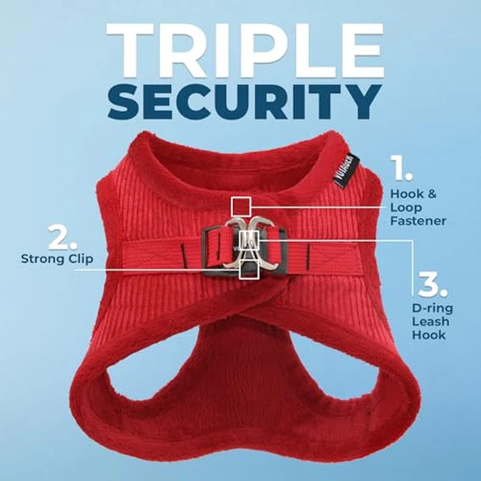Voyager Step-in Plush Dog Harness - Soft Plush, Step in Vest Harness for Small and Medium Dogs by Best Pet Supplies - Red Corduroy, L (Chest: 18-20.5") by Best Pet Supplies - Image 2