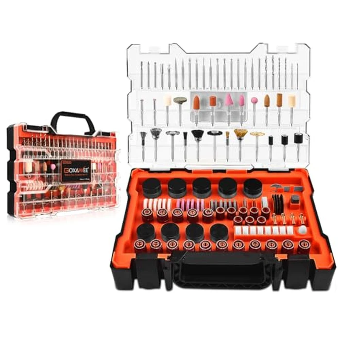 480Pcs Rotary Tool Accessories Kit, GOXAWEE 1/8 inch Shank Rotary Tool Accessory Set, Multi Purpose Universal Kit for Cutting, Drilling, Grinding, Polishing, Engraving & Sanding by GOXAWEE - Used - Like New condition - US$18.32