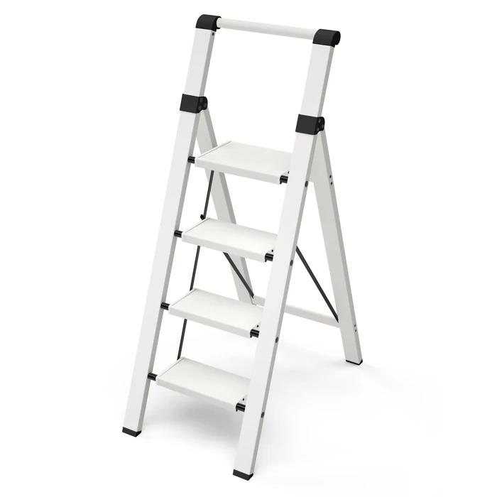 Taranta 4 Step Ladder, Lightweight Aluminum Step Stool with Convenient Handgrip, Folding Ladder with Anti-Slip Pedals, 330lbs Capacity Stepladder for Home, Office, Kitchen - White by taranta - Image 1