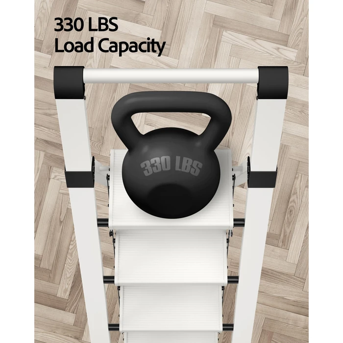 Taranta 4 Step Ladder, Lightweight Aluminum Step Stool with Convenient Handgrip, Folding Ladder with Anti-Slip Pedals, 330lbs Capacity Stepladder for Home, Office, Kitchen - White by taranta - Image 4