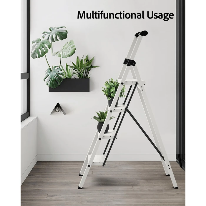 Taranta 4 Step Ladder, Lightweight Aluminum Step Stool with Convenient Handgrip, Folding Ladder with Anti-Slip Pedals, 330lbs Capacity Stepladder for Home, Office, Kitchen - White by taranta - Image 8