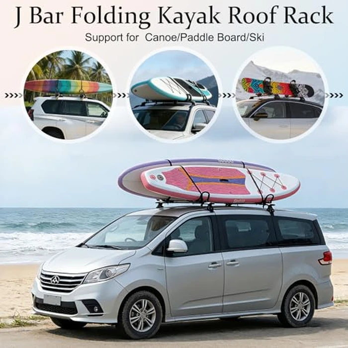 SUDOO Folding Kayak Roof Rack 2 Pairs 4pcs Foldable J-Bar Heavy Duty Kayak Carrier Universal Fit for Square Oval Factory Crossbars for Kayaks Canoes Surfboards Ski Boards by SUDOO - Image 7