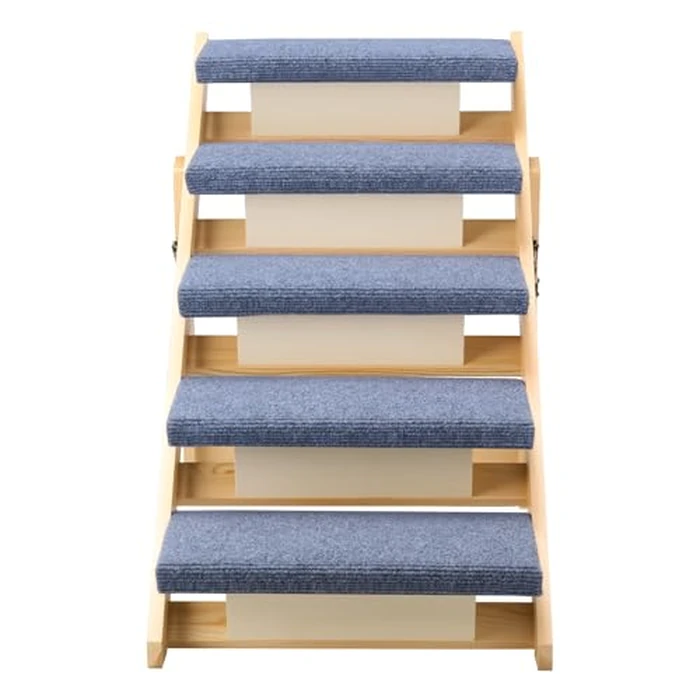 VEVOR Wood Pet Stairs, 5-Step Dog Stairs for Beds, Sofa & Cars, 150lbs Load Capacity, Floded Flat Design, Stable & Sturdy Cat & Dog Step Ladder for Small Medium Large Older Pet Puppy Essentials by VEVOR - Image 3