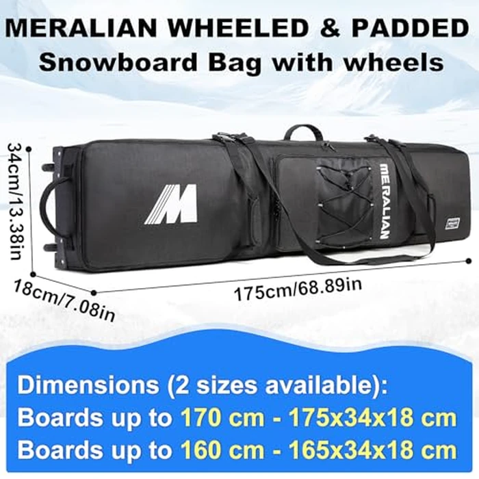 MERALIAN Snowboard Bag with Wheels, Padded Roller Snowboard Bag for Single Snowboard and Snowboard Boots,Available Length in 160cm and 170cm. (blk, 160cm) by MERALIAN - Image 4