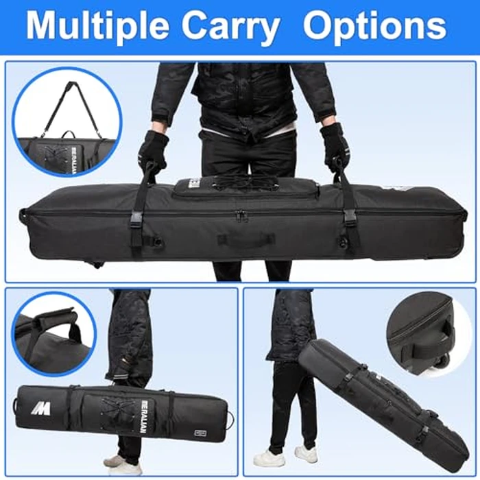 MERALIAN Snowboard Bag with Wheels, Padded Roller Snowboard Bag for Single Snowboard and Snowboard Boots,Available Length in 160cm and 170cm. (blk, 160cm) by MERALIAN - Image 6