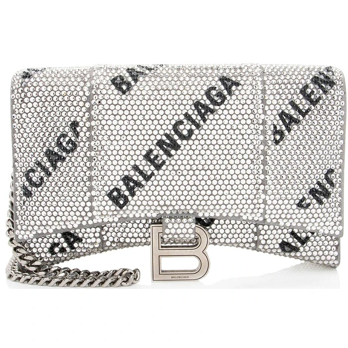 Balenciaga Crystal Logo Hourglass Chain Bag - Crystal - Black/Silver by Balenciaga - Image 1