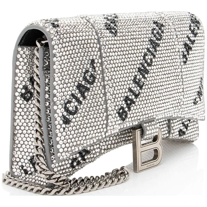 Balenciaga Crystal Logo Hourglass Chain Bag - Crystal - Black/Silver by Balenciaga - Image 2