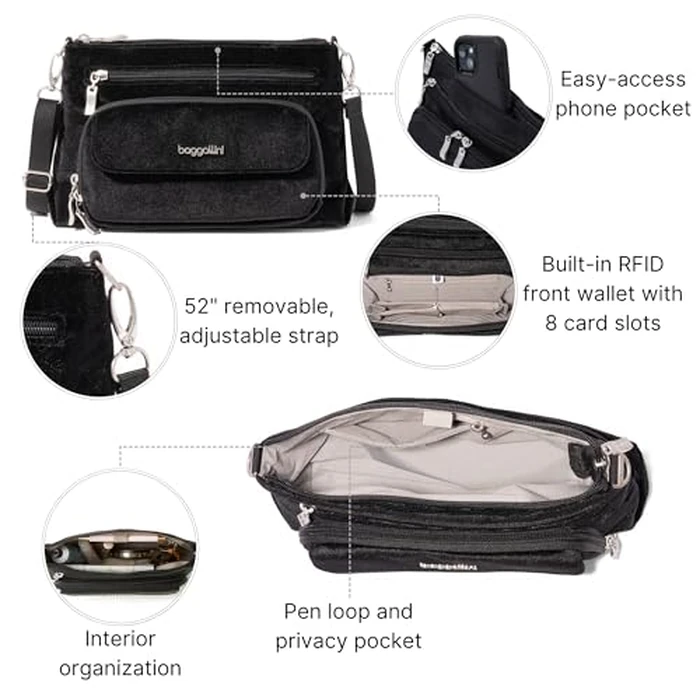 Original Everyday 10.5x7.5 Crossbody Bags for Women RFID Protected Lightweight Nylon Zippered Travel Purse by Baggallini - Image 3