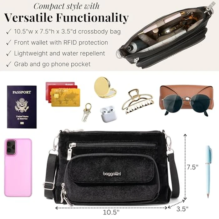 Original Everyday 10.5x7.5 Crossbody Bags for Women RFID Protected Lightweight Nylon Zippered Travel Purse by Baggallini - Image 4