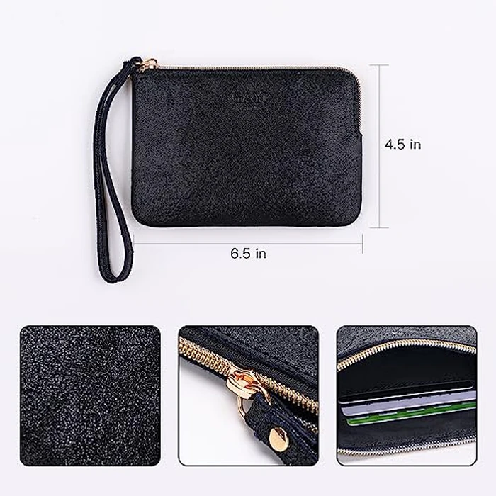 GAYI URBAN Genuine Leather 4.5 x 6.5 Wristlet Purse for Women, Evening Wristlet Pouch Clutch Bag (Black) by GAYI URBAN - Image 5