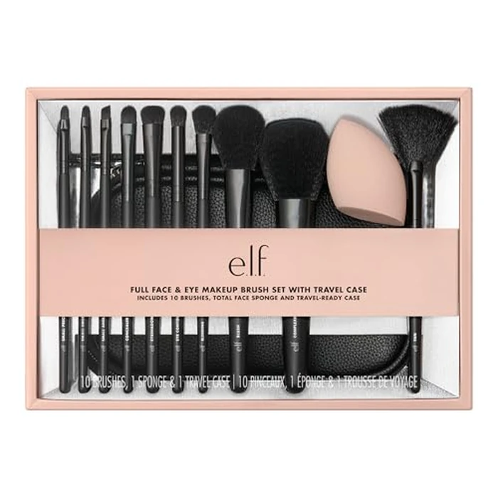 e.l.f. Full Face & Eye Makeup Brush Set with Travel Case, 11 Face & Eye Brushes For Creating A Full Face Makeup Look, Vegan & Cruelty-Free by e.l.f. - Used - Like New condition