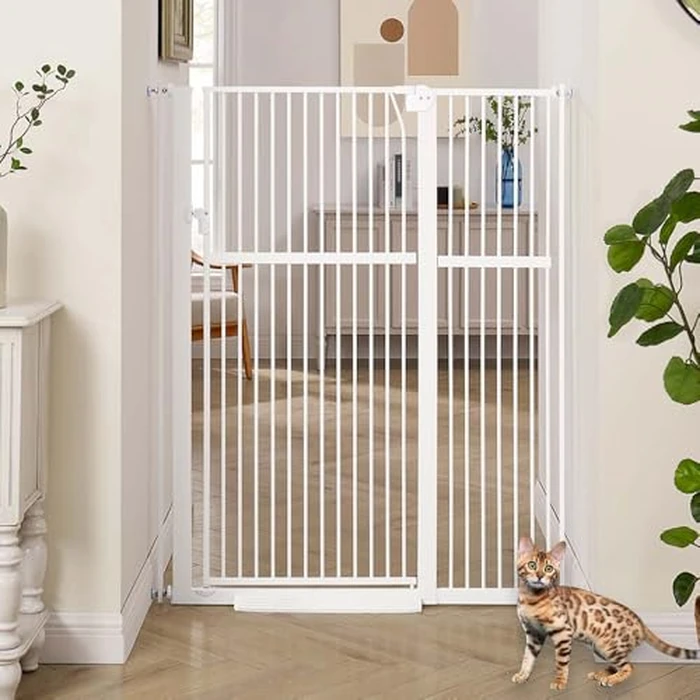unipaws 56" Extra Tall Pet Gate for Cat Dog, 31-41" Wide Pressure Mounted Dog Gate for Doorway, Auto Close NO Drilling Indoor Stair Walk Through Pet Gate, White by unipaws - Used - Acceptable condition - CA$120.95