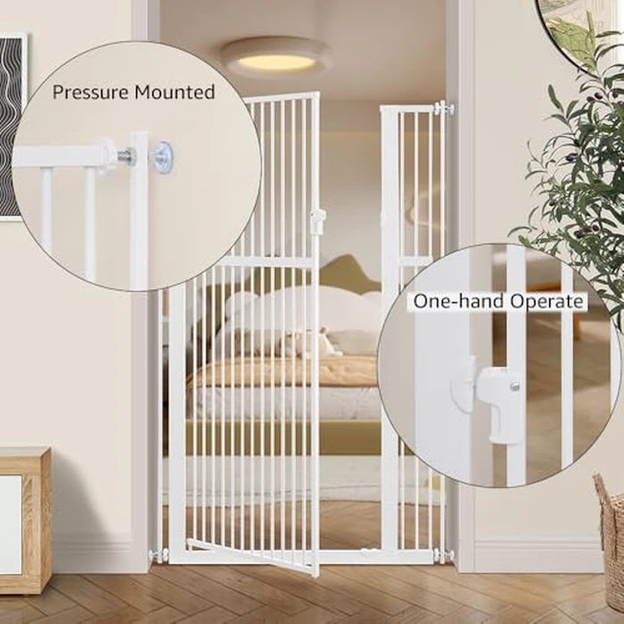 unipaws 56" Extra Tall Pet Gate for Cat Dog, 31-41" Wide Pressure Mounted Dog Gate for Doorway, Auto Close NO Drilling Indoor Stair Walk Through Pet Gate, White by unipaws - Image 3