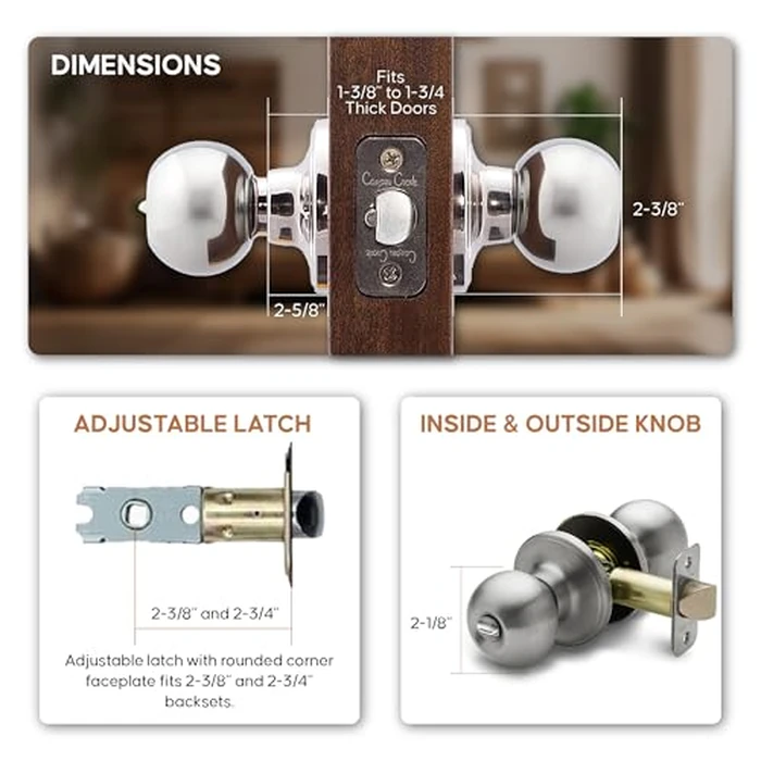 Copper Creek Privacy Interior Door Knob - ANSI Grade-3 Certified, Modern Heavy Duty Handle, Easy Install and Reversible for Bedroom, Bathroom & Closets - Satin Stainless (1 Pack) by Copper Creek - Image 4