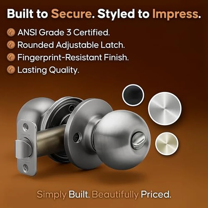 Copper Creek Privacy Interior Door Knob - ANSI Grade-3 Certified, Modern Heavy Duty Handle, Easy Install and Reversible for Bedroom, Bathroom & Closets - Satin Stainless (1 Pack) by Copper Creek - Image 5