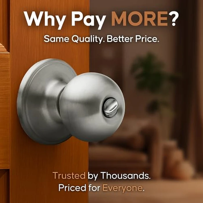 Copper Creek Privacy Interior Door Knob - ANSI Grade-3 Certified, Modern Heavy Duty Handle, Easy Install and Reversible for Bedroom, Bathroom & Closets - Satin Stainless (1 Pack) by Copper Creek - Image 6