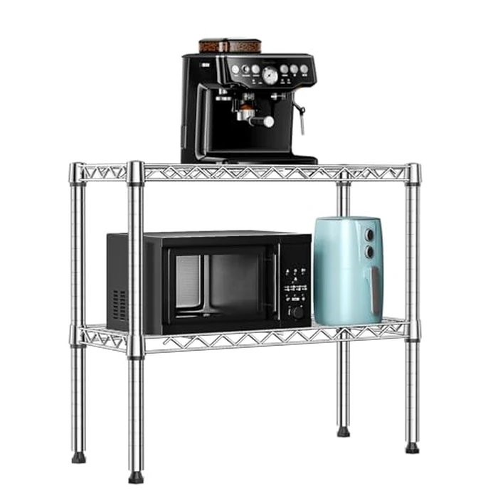 MZG 220 lbs 2 Tier Storage Rack Metal Wire Shelving Unit, Storage Standing Household Shelf Organizer for Laundry Bathroom Kitchen Pantry Closet Garage Utility Room, Chrome 11.8" D x 27.6" W x 23.4" H by M MZG - Image 1