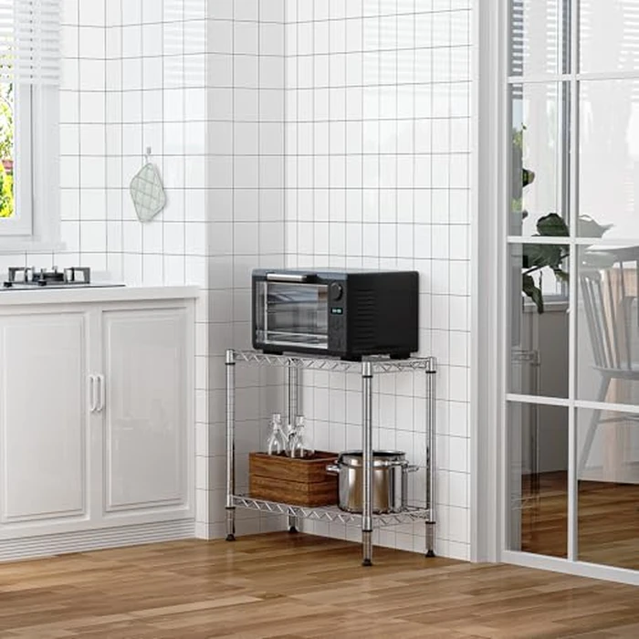 MZG 220 lbs 2 Tier Storage Rack Metal Wire Shelving Unit, Storage Standing Household Shelf Organizer for Laundry Bathroom Kitchen Pantry Closet Garage Utility Room, Chrome 11.8" D x 27.6" W x 23.4" H by M MZG - Image 2