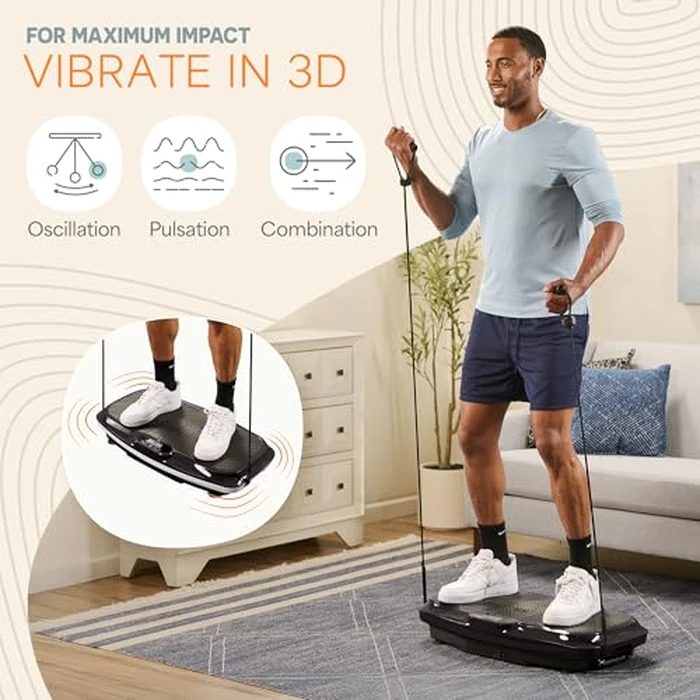 LifePro 3D Vibration Plate Exercise Machine - Dual Motor Oscillation & Lateral Motion Vibrating Plate - Full Body Workout Trainer with Loop & Resistance Bands for Home Gym & Fitness (Black) by LifePro - Image 4