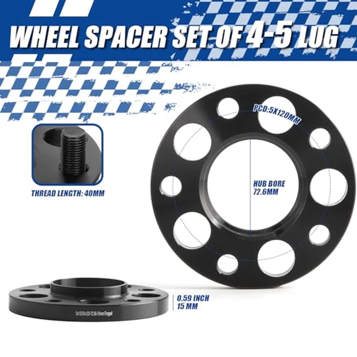 JiiinMiiin 5X120 Wheel Spacers, 2PCS 15mm Hubcentric Forged Adapters for E36 E46 E90 E92 E60 318i 323i 325i 328i 330i 335i 525i 545i Thread Pitch M12x1.5 Hub Bore 72.56mm by JiiinMiiin - Image 2
