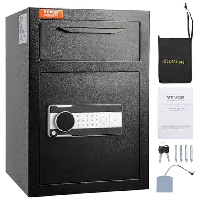 VEVOR 2.5 Cub Depository Safe, Deposit Safe with Drop Slot, Electronic Code Lock and 2 Emergency Keys, 20.27'' x 13.97'' x 13.97'' Business Drop Slot Safe for Cash, Mail in Home, Hotel, Office by VEVOR - Used - Like New condition - US$105.33