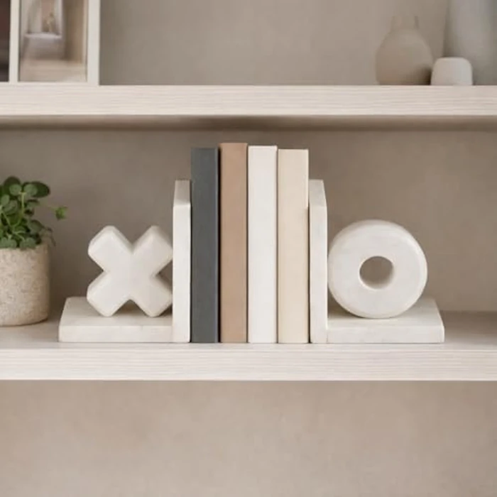 Sagebrook Home Chic Marble X and O Bookends, Set of 2 Sophisticated White, 5-Inch - Elevate Your Shelves with Style & Elegance, Idea, Trendy Home Decor by Sagebrook Home - Used - Very Good condition - US$30.75