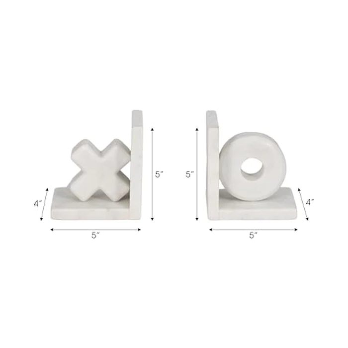 Sagebrook Home Chic Marble X and O Bookends, Set of 2 Sophisticated White, 5-Inch - Elevate Your Shelves with Style & Elegance, Idea, Trendy Home Decor by Sagebrook Home - Image 4