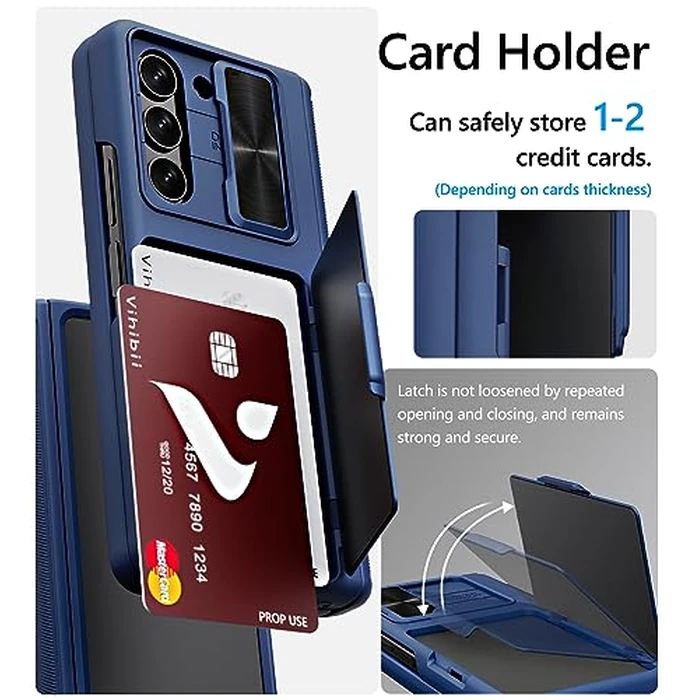 Vihibii for Samsung Galaxy Z Fold 5 Case with Card Holder & Slide Camera Lens Cover & Hinge Protection & Screen Protector, Heavy Duty Rugged Wallet Phone Case for Samsung Galaxy Z Fold 5 5G 2023, Blue by Vihibii - Image 2