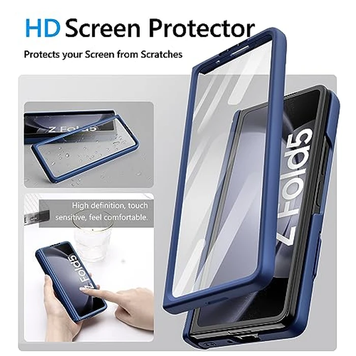 Vihibii for Samsung Galaxy Z Fold 5 Case with Card Holder & Slide Camera Lens Cover & Hinge Protection & Screen Protector, Heavy Duty Rugged Wallet Phone Case for Samsung Galaxy Z Fold 5 5G 2023, Blue by Vihibii - Image 4